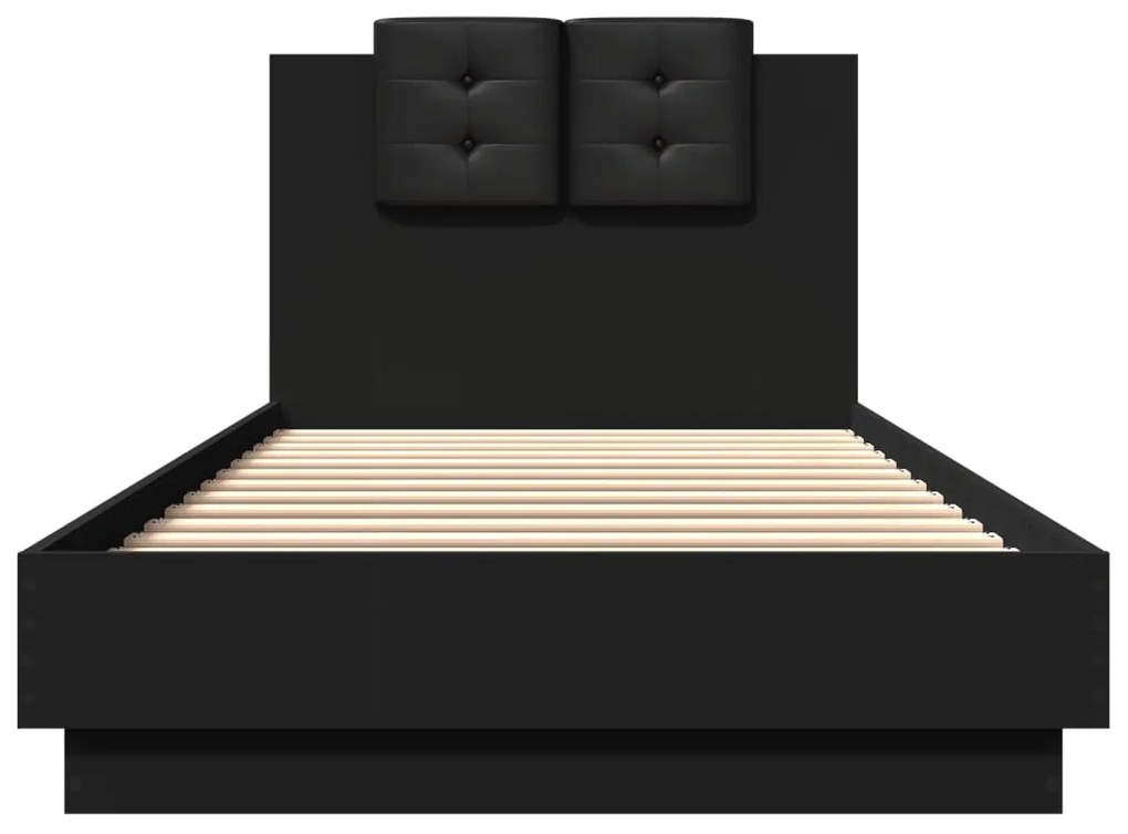 Estrutura de cama com cabeceira e luzes LED 100x200 cm preto