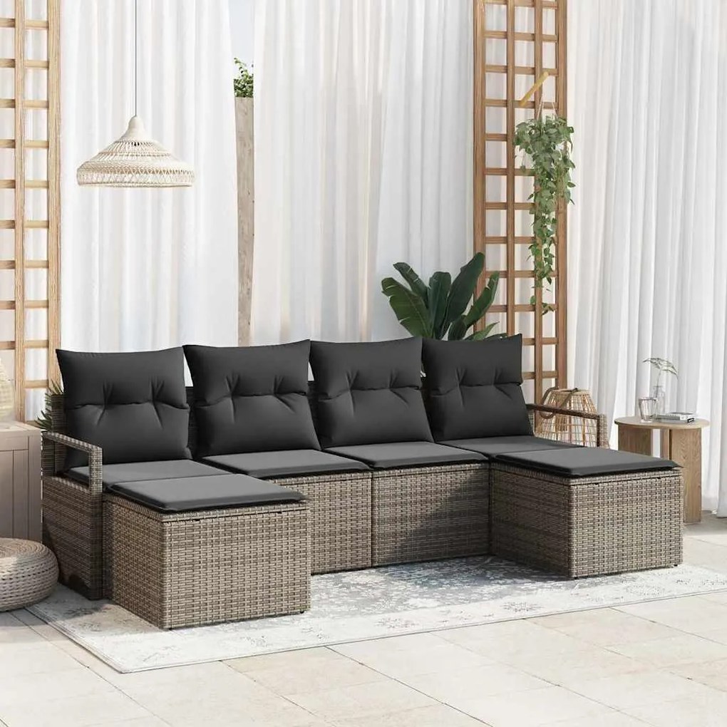 vidaXL Conjunto de Sofá de Jardim com 6 Peças e Almofadas Cinza em Polyrattan