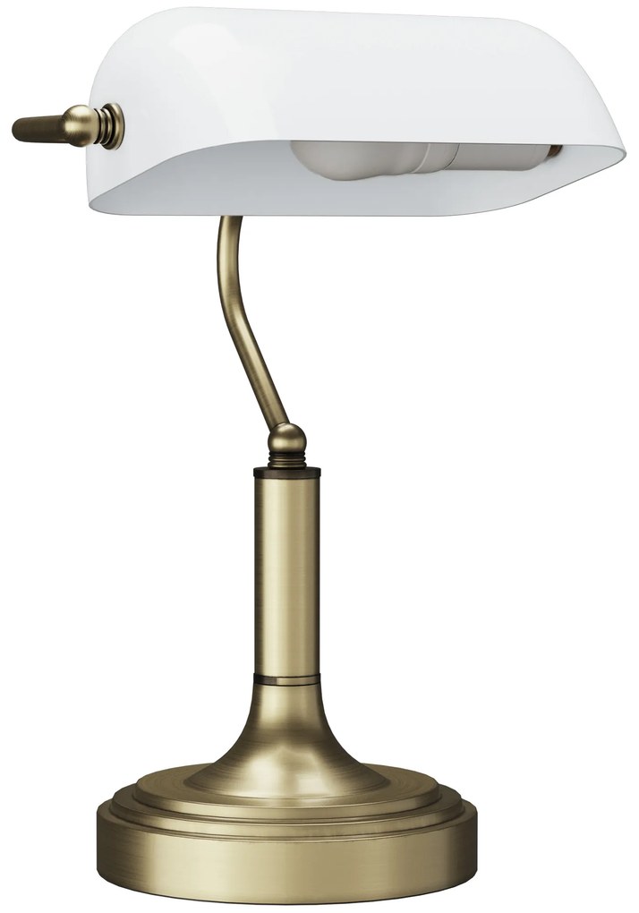 HOMCOM Candeeiro de Mesa Banqueiro Candeeiro de Mesa Vintage E27 com Ecrã Orientável a 45° 26,8x22x39,5 cm Branco