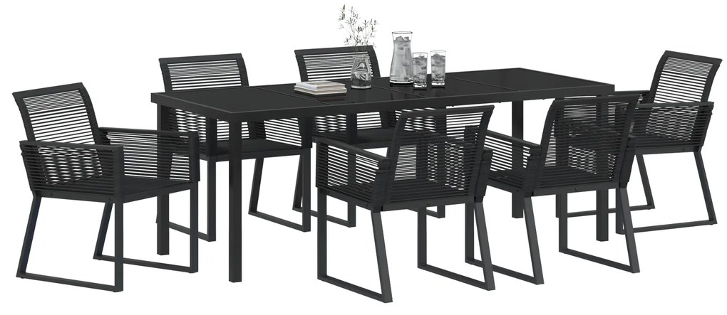 Conjunto de Jantar de 7 Peças Preto Rattan Poliéster