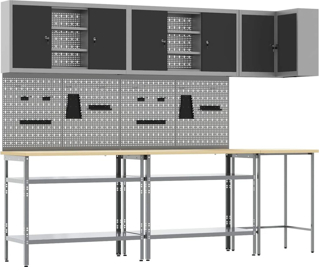 vidaXL Conjunto de Armários de Trabalho Manual 10 pcs Preto e Cinza