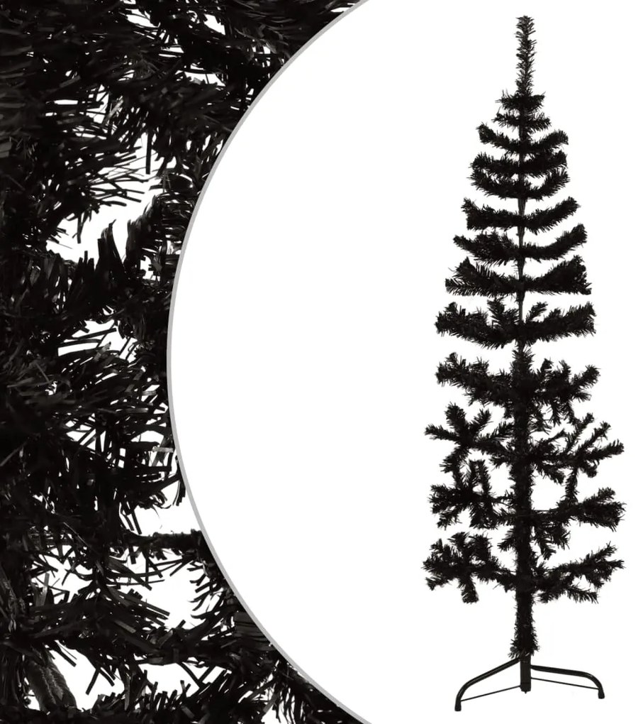 vidaXL Meia árvore de Natal fina com suporte 150 cm preto