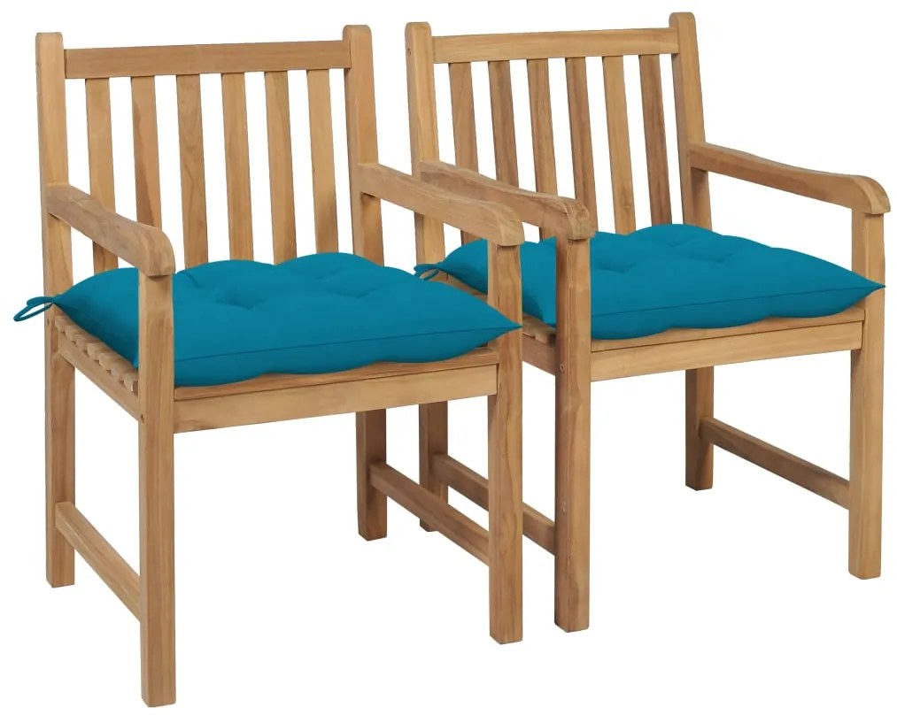 vidaXL Cadeiras de jardim c/ almofadões azul-claro 2 pcs teca maciça