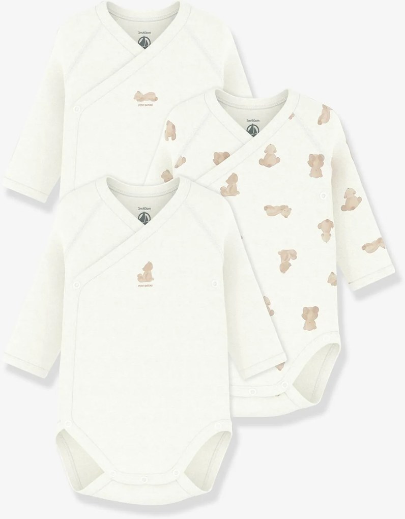 Lote de 3 bodies cruzados Petit Bateau para bebé branco