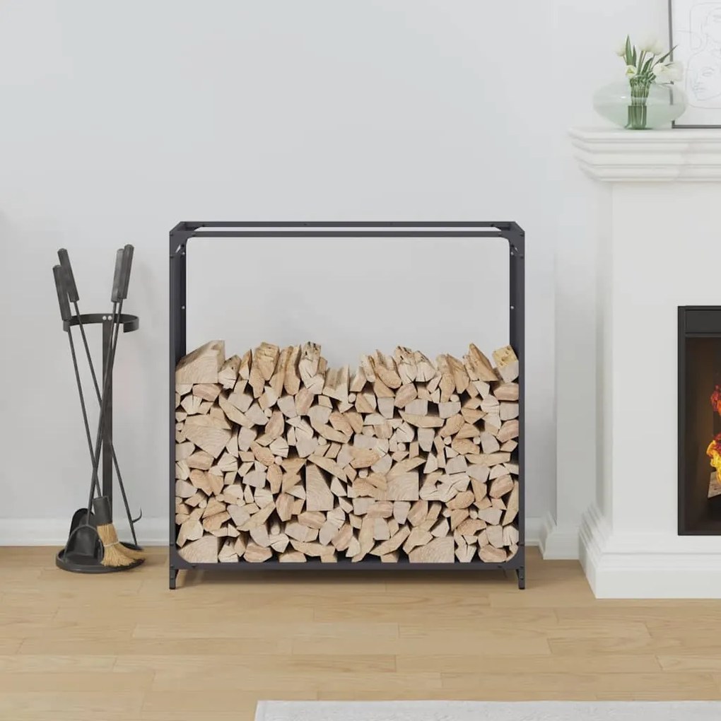 Suporte para lenha 90x28x90 cm aço laminado a frio antracite