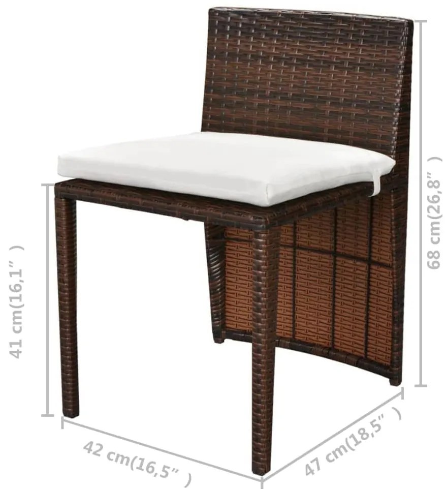 3 pcs conjunto bistrô com almofadas vime PE castanho
