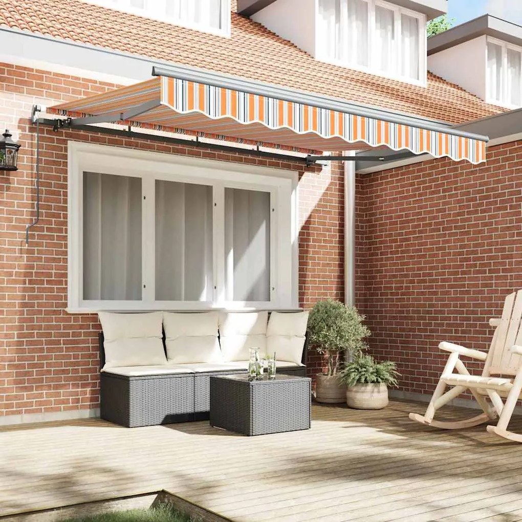 Toldo Retrátil Manual Amarelo e Laranja e Branco