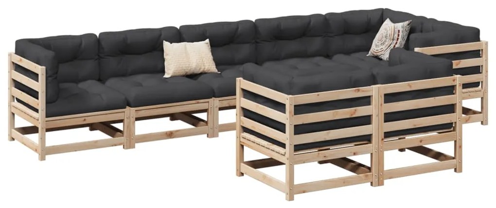 8 pcs conjunto sofás de jardim com almofadões pinho maciço