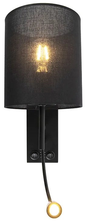 Candeeiro de parede moderno preto com abajur de algodão - Stacca