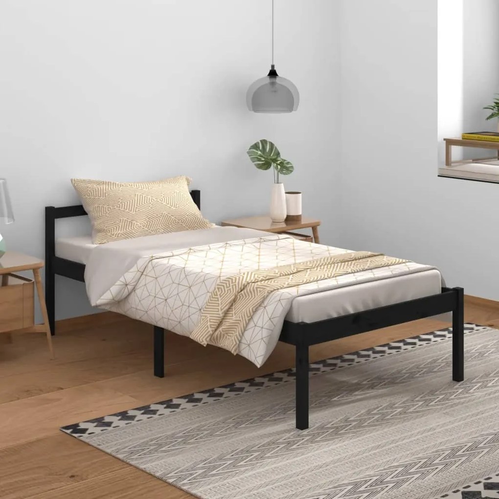 vidaXL Cama para idosos 100x200 cm pinho maciço preto