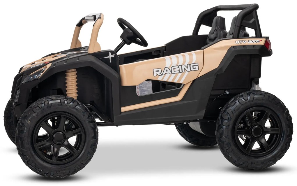 Carro elétrico para crianças UTV XXL 24V 2 Lugares em couro, travão de discos, luzes LED, rodas de borracha insufláveis com suspensão traseira, leitor