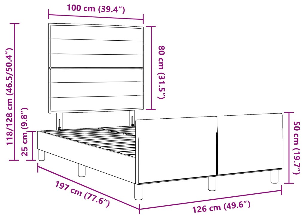estrutura de cama vidaXL preta 120x190 cm em tecido