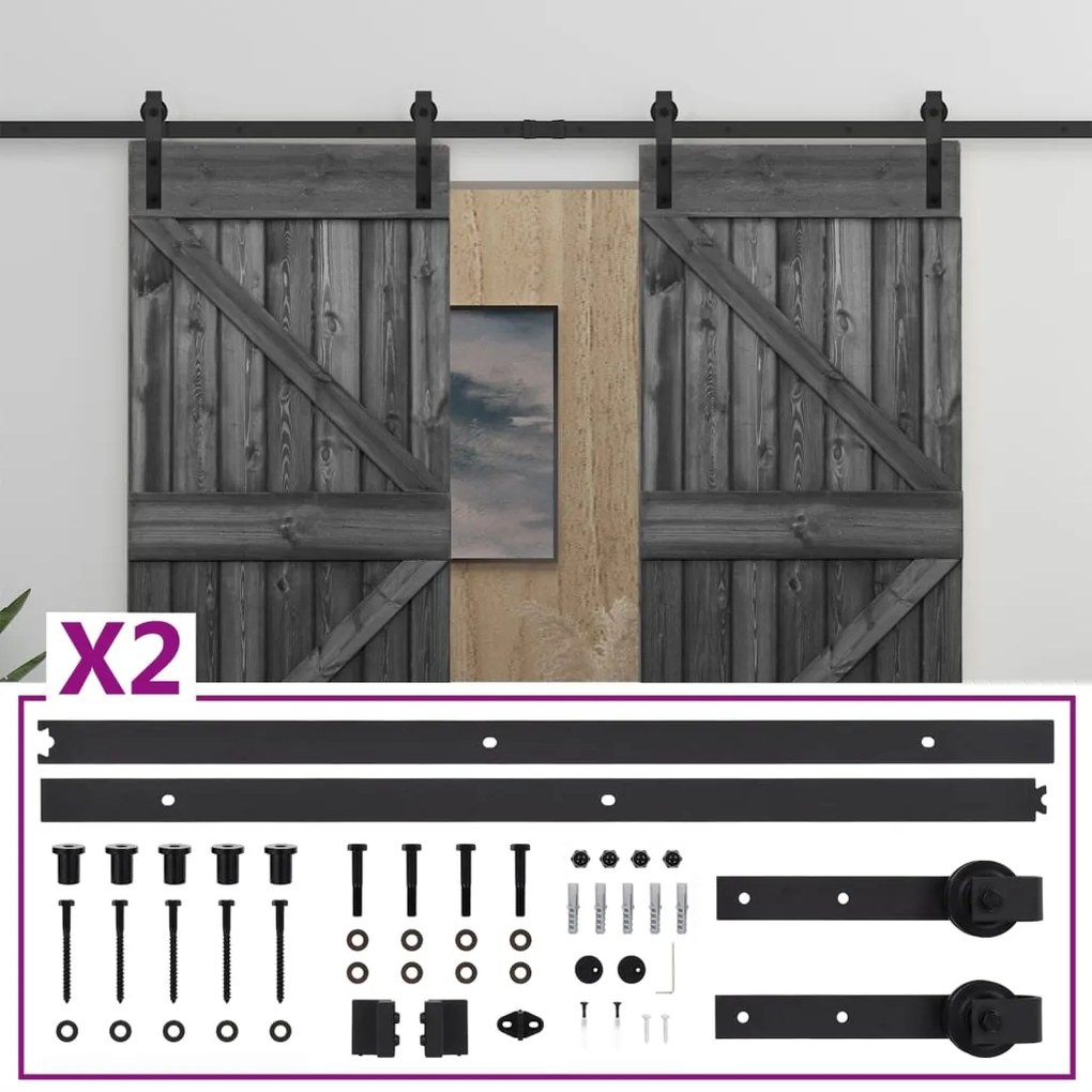 vidaXL Porta de correr com ferragens 80x210 cm pinho maciço preto