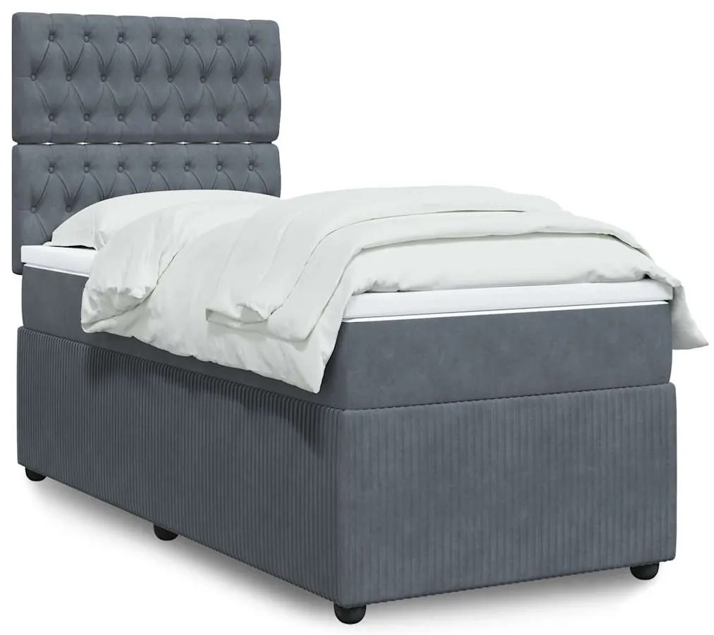 Cama com molas/colchão 100x200 cm veludo cinza-escuro