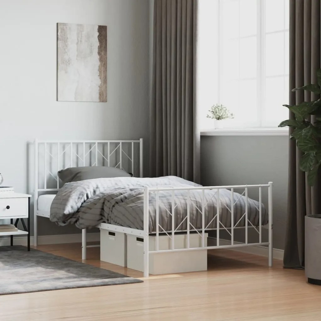 vidaXL Estrutura de cama com cabeceira e pés 100x200 cm metal branco