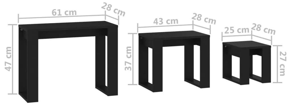 Mesas de encastrar 3 pcs madeira processada preto