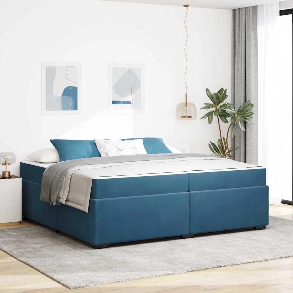 vidaXL Estrutura da Cama com colchão Azul Escuro 200 x 200 cm tecido