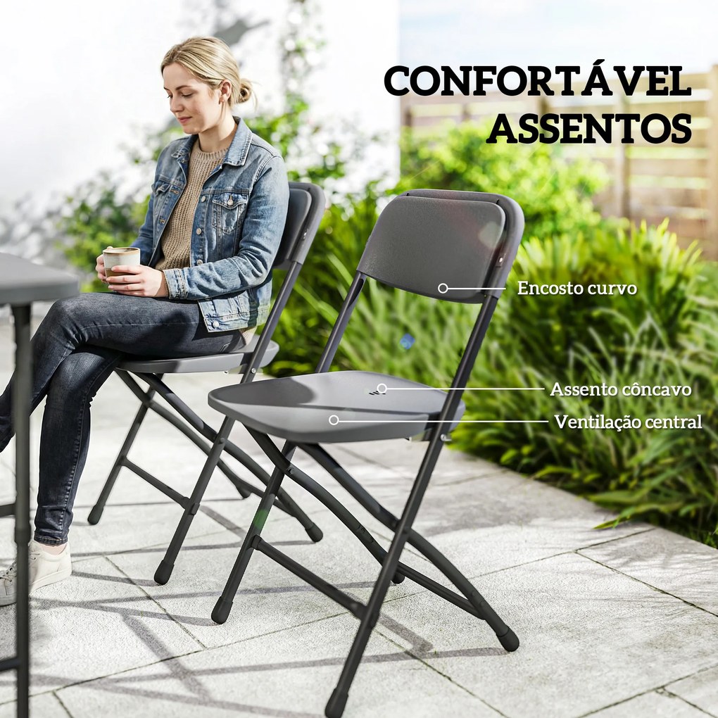 Conjunto de Mesa e Cadeiras de Jardim com Mesa Dobrável Ajustável de 55 a 74 cm e 4 Cadeiras Dobráveis para Terraço Cinzento