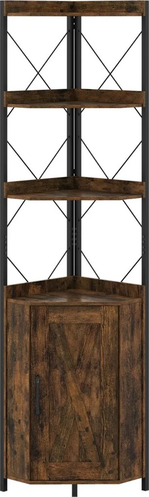 Estante de canto com armazenamento com 38 x 38 x 180 cm com grades de proteção Castanho