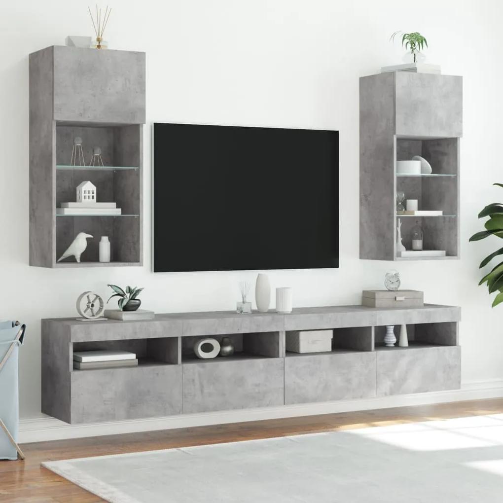 Móveis de TV com luzes LED 2 pcs 40,5x30x90 cm cinzento cimento