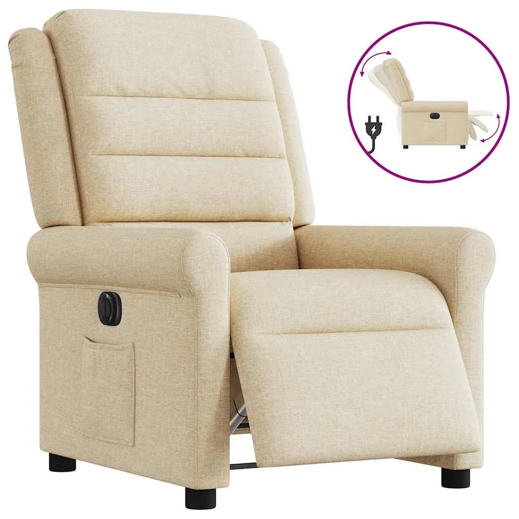 vidaXL Poltrona reclinável elétrica tecido cor creme