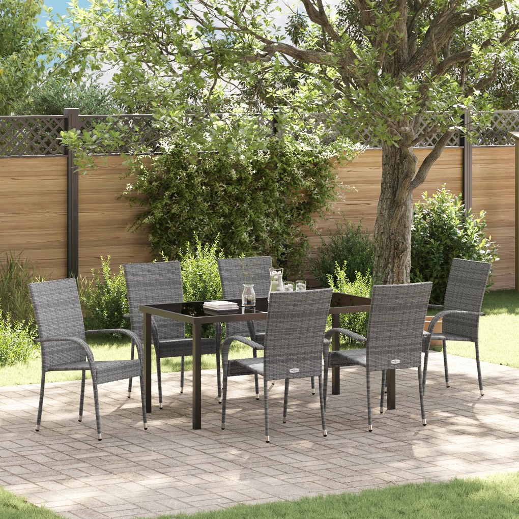vidaXL Conjunto de Jantar de 7 Peças em Rattan Sintético Cinza