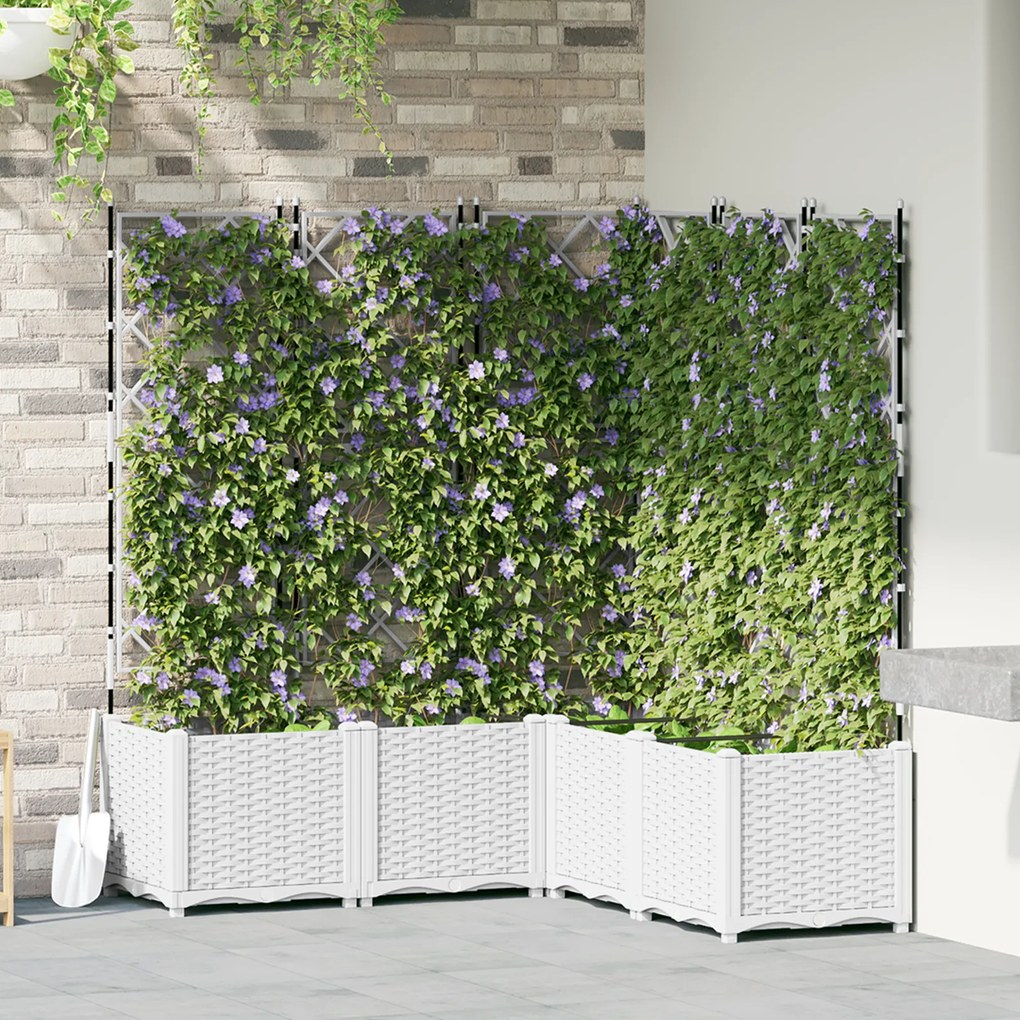 vidaXL Jardineira com Treliça 5 pcs Branca 120x120x143 cm