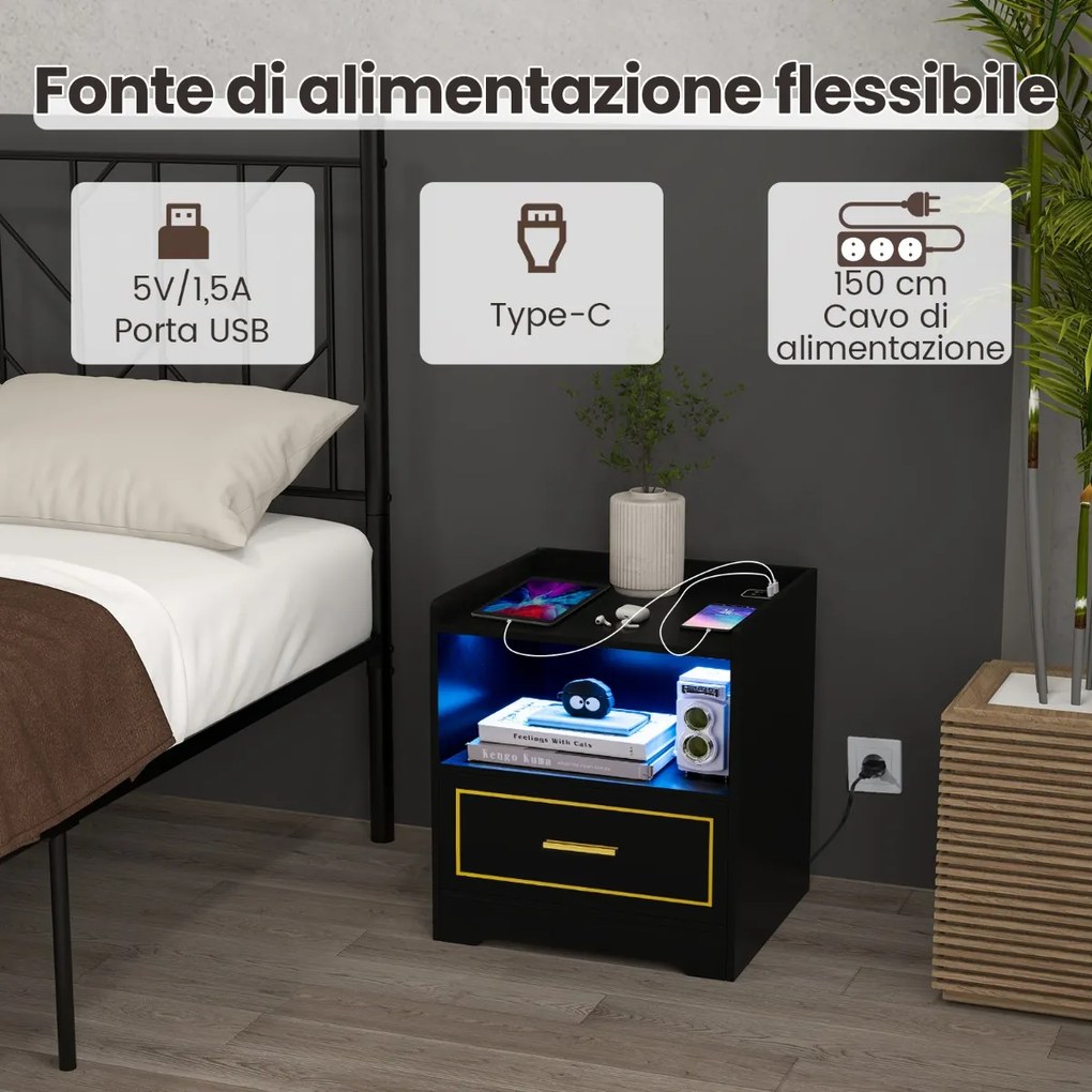 Mesa de cabeceira LED Smart Nightstand com 2 portas USB Branco