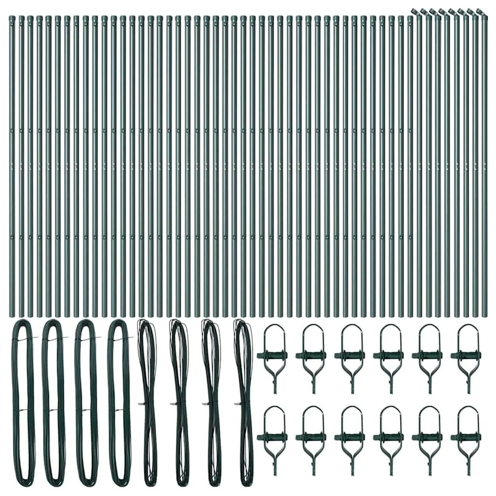 Postes de Cerca 52 pcs Verde Ø32 mm 200 cm Aço Galvanizado
