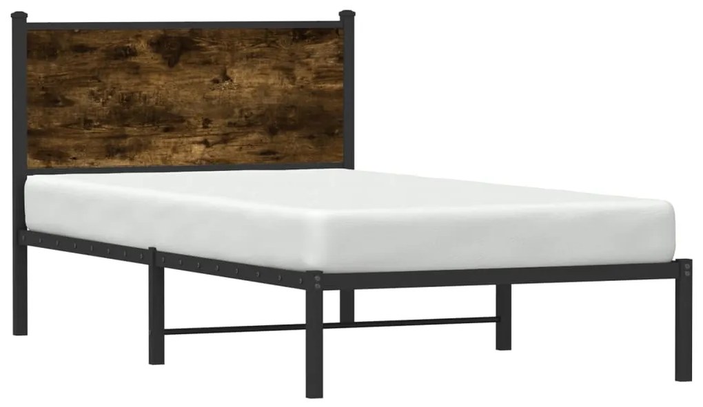 Estrutura de cama com cabeceira 100x200cm metal carvalho fumado