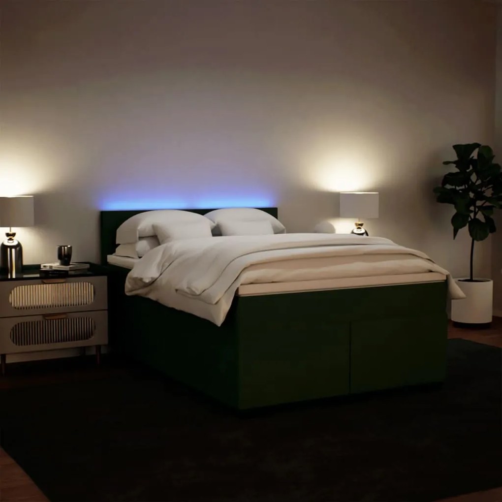 Cama com molas/colchão 160x200 cm veludo verde-escuro