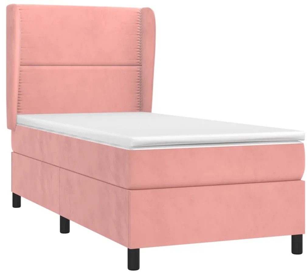 Cama com molas/colchão 100x200 cm veludo rosa
