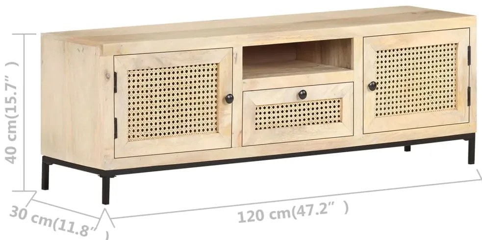 Móvel de TV 120x30x40 cm mangueira maciça e palhinha natural