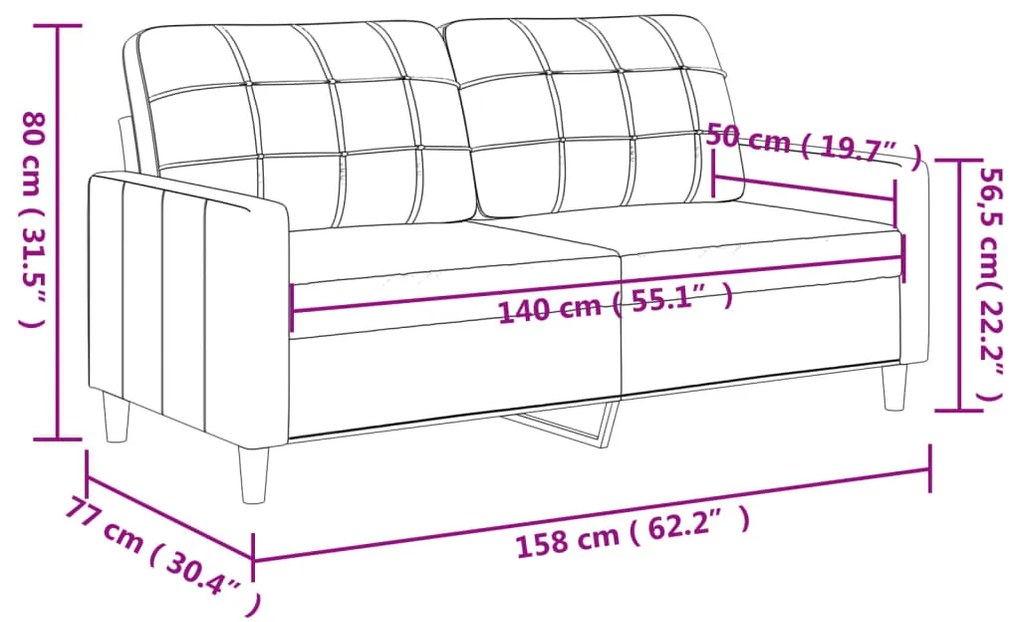 Sofá de 2 lugares 140 cm couro artificial vermelho tinto