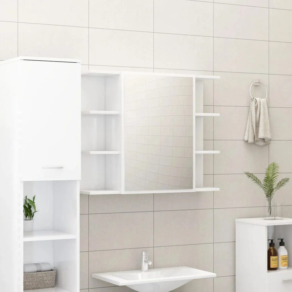 802612 vidaXL Armário casa banho c/ espelho 80x20,5x64cm contraplacado branco