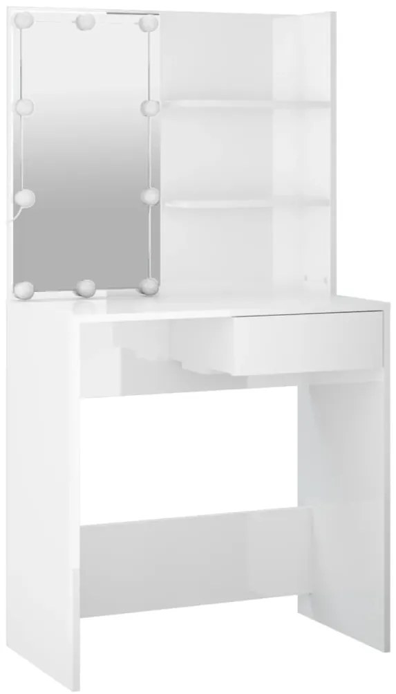 Conjunto toucador com LED madeira processada branco brilhante