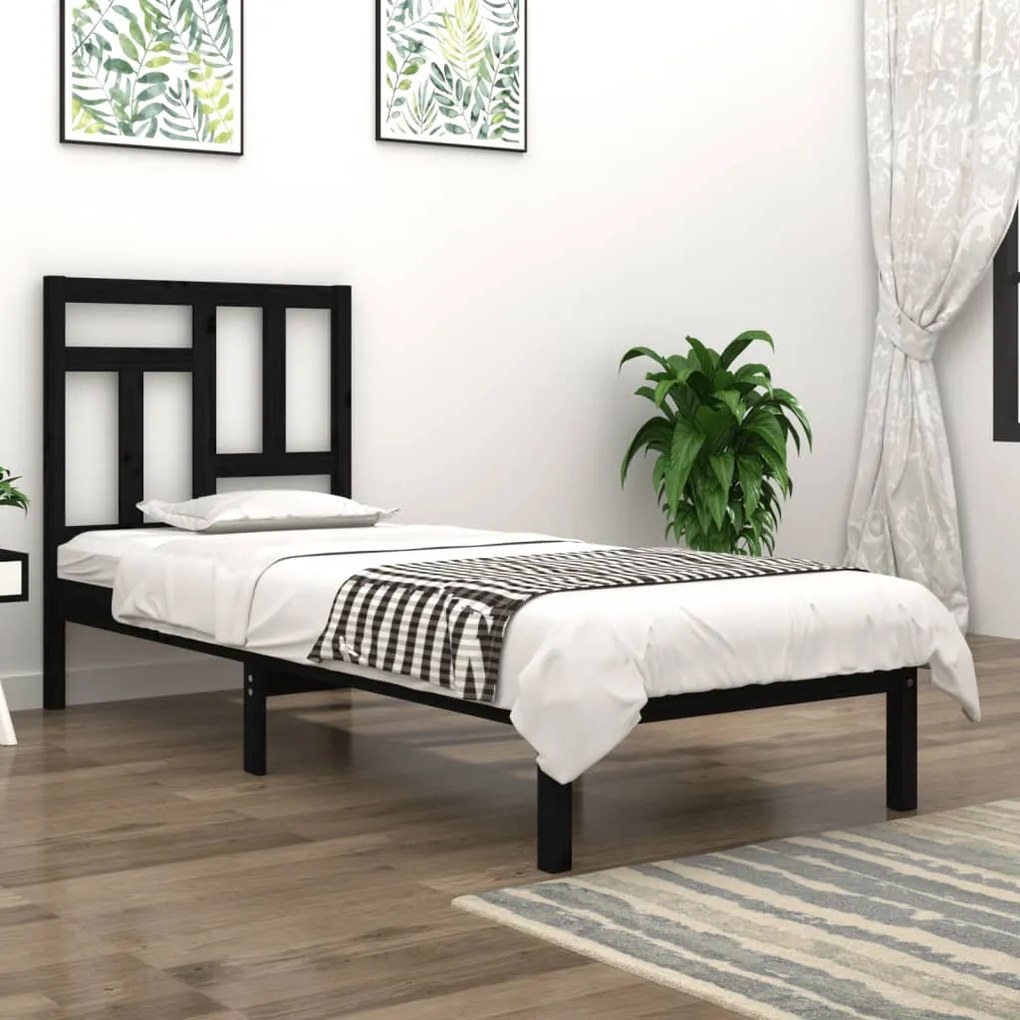 vidaXL Estrutura de cama 90x200 cm madeira de pinho maciça preto
