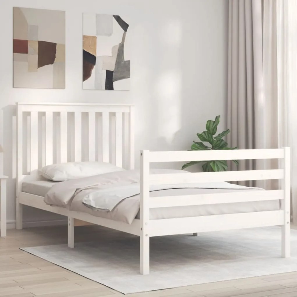 vidaXL Estrutura de cama com cabeceira 100x200cm madeira maciça branco