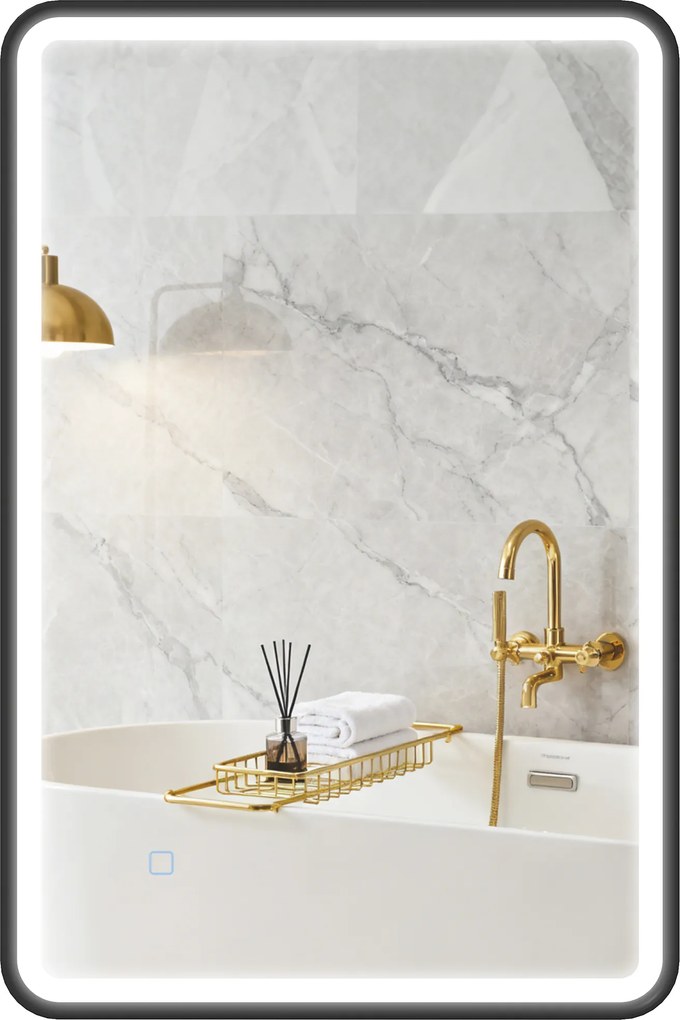 Espelho de casa de banho com iluminação, 90 x 60 cm, espelho LED de parede, antiembaciamento, 3 cores de luz, intensidade regulável, preto