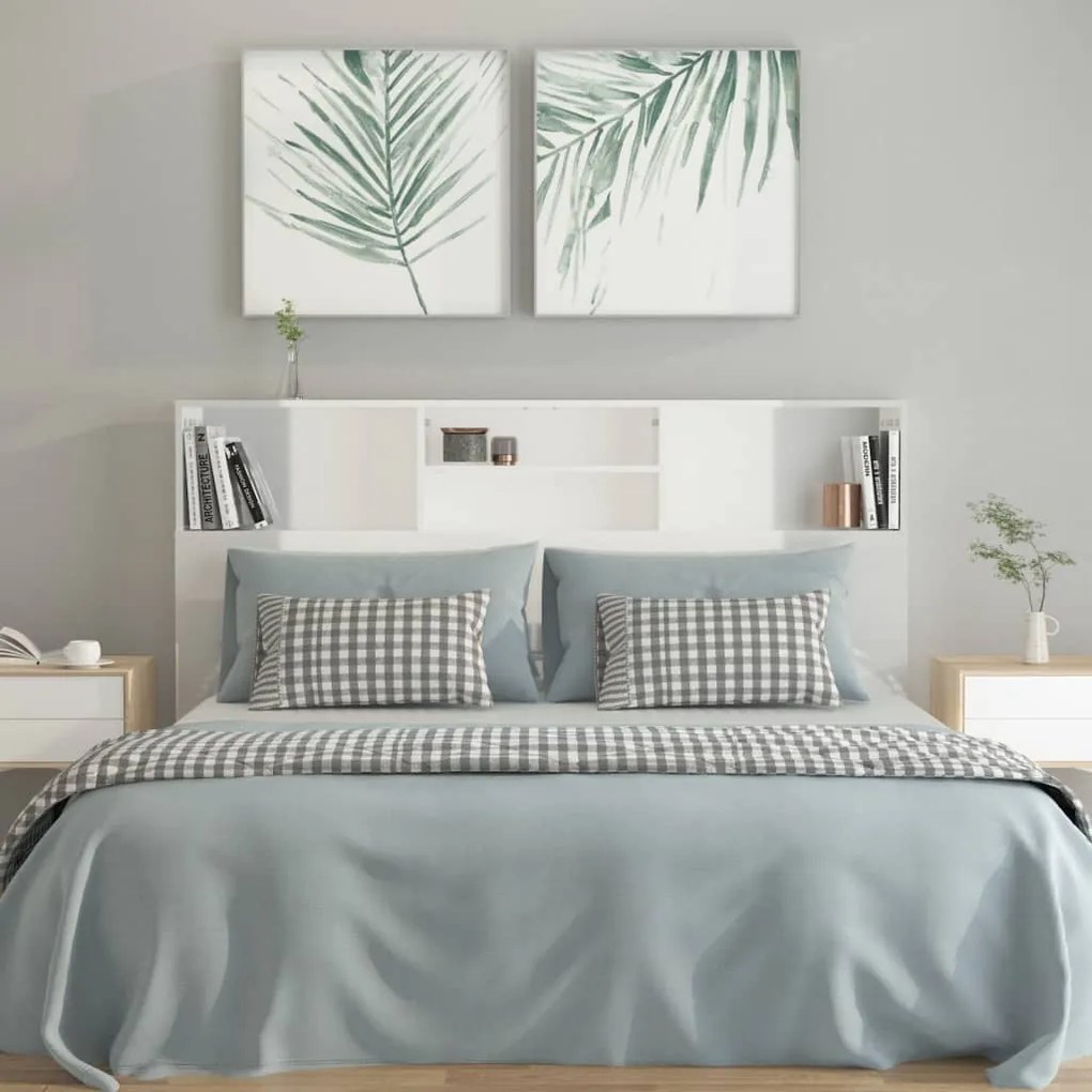 Armário de cabeceira 160x19x103,5 cm branco brilhante