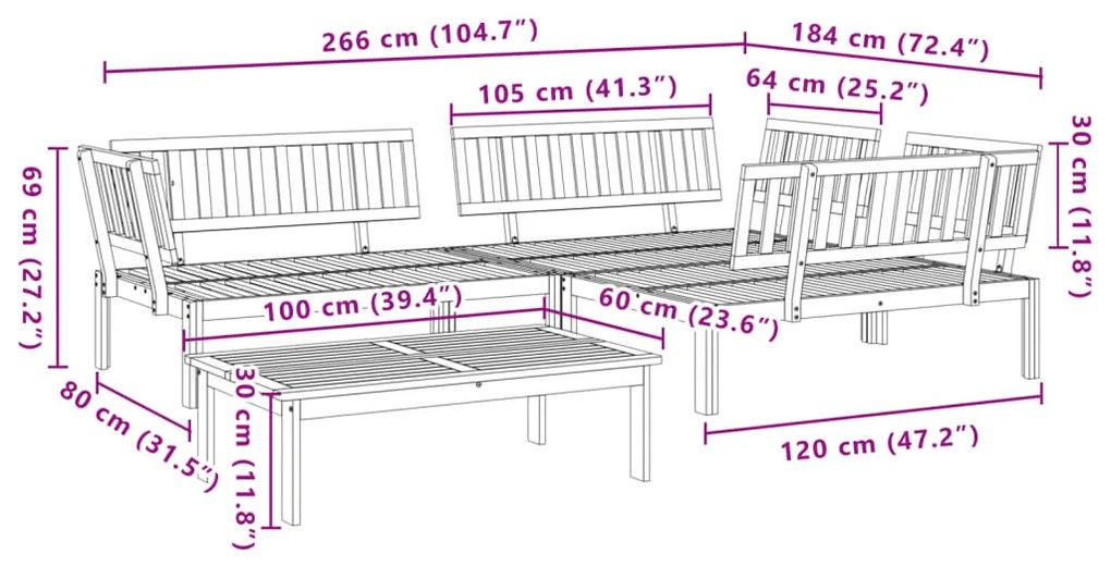 4 pcs conjunto de móveis de paletes p/ jardim acácia maciça