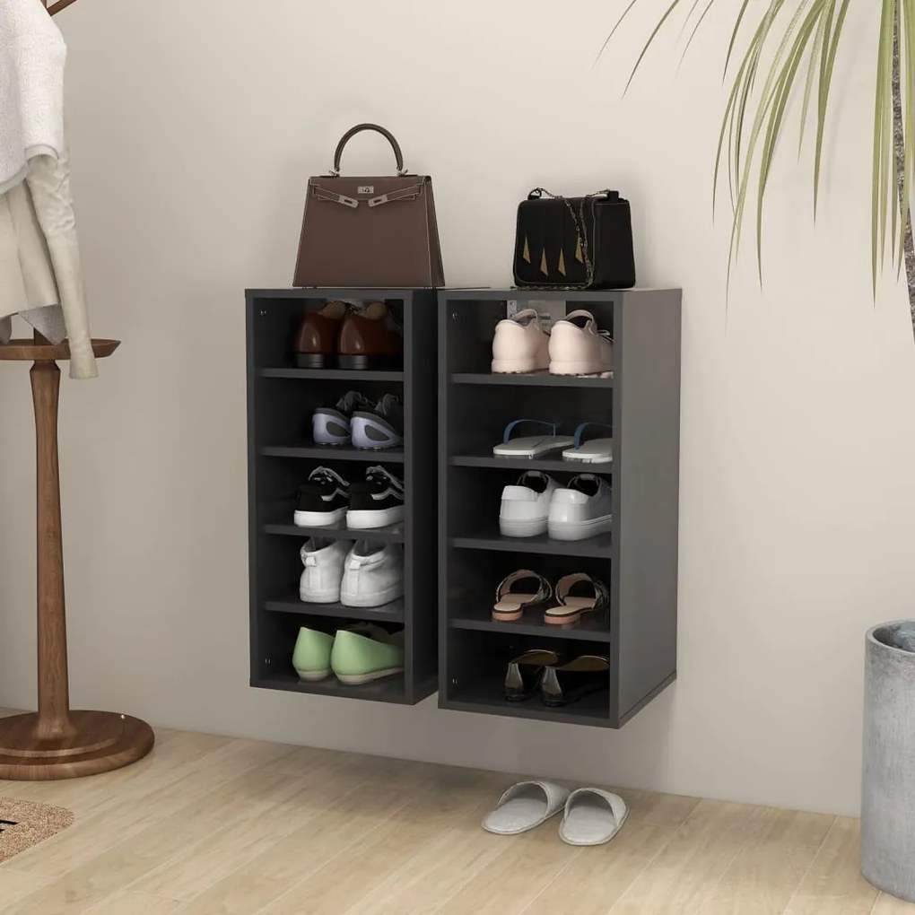 vidaXL Sapateiras 2 pcs 31,5x35x70 cm contraplacado cinzento