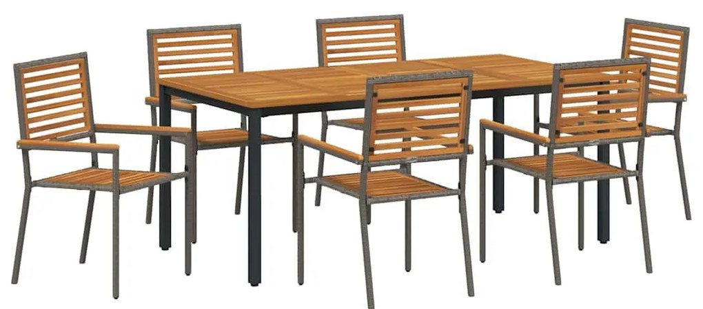 Conjunto de Jantar de Jardim vidaXL 7 Peças Cinza Rattan Acacia