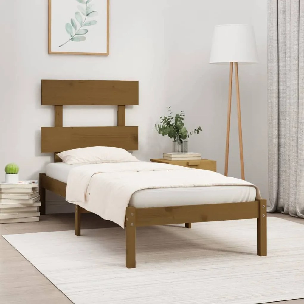 vidaXL Estrutura cama pequena solteiro 75x190 cm madeira castanho mel