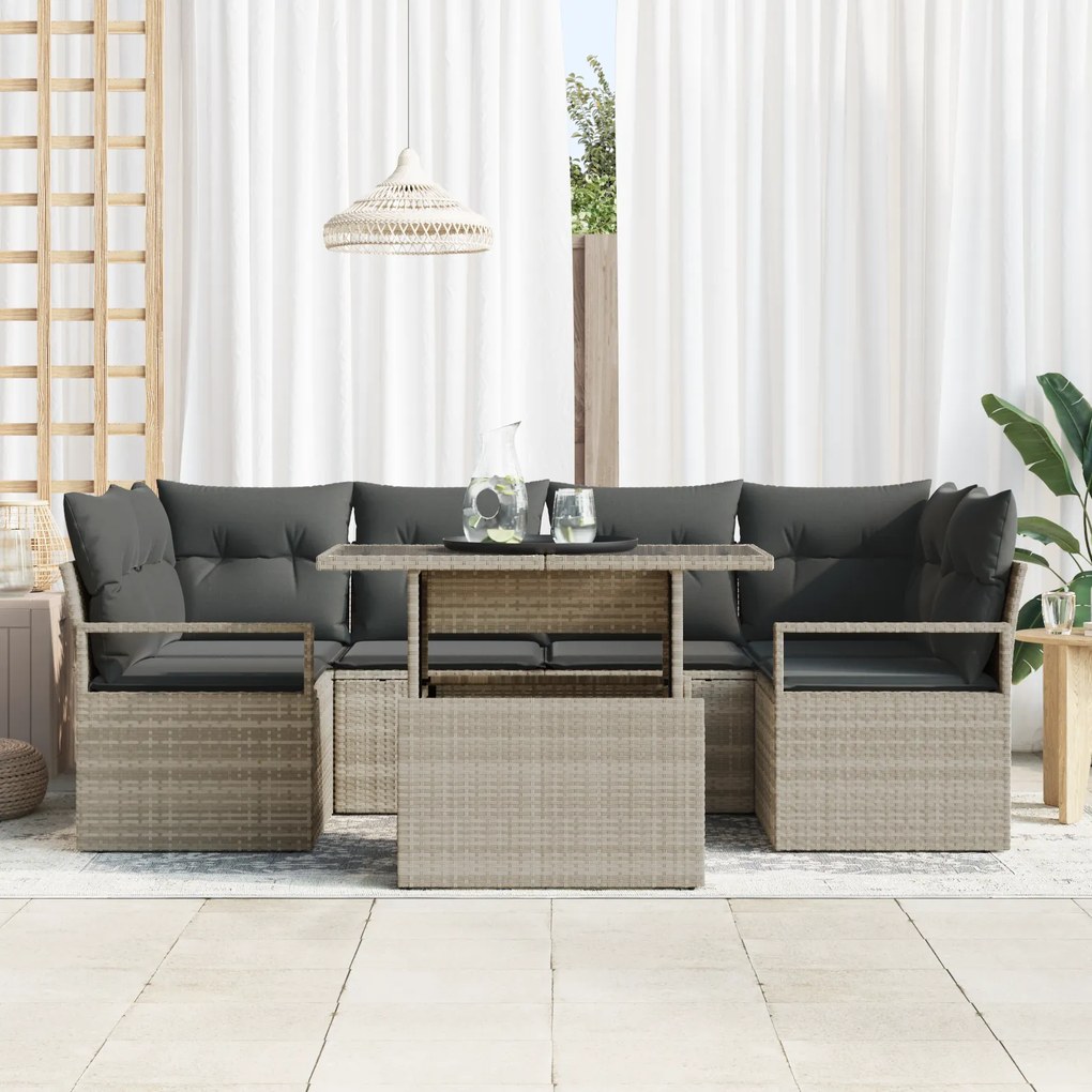 Conjunto de Sofá para Jardim vidaXL de 7 Peças com Almofadas Cinzento