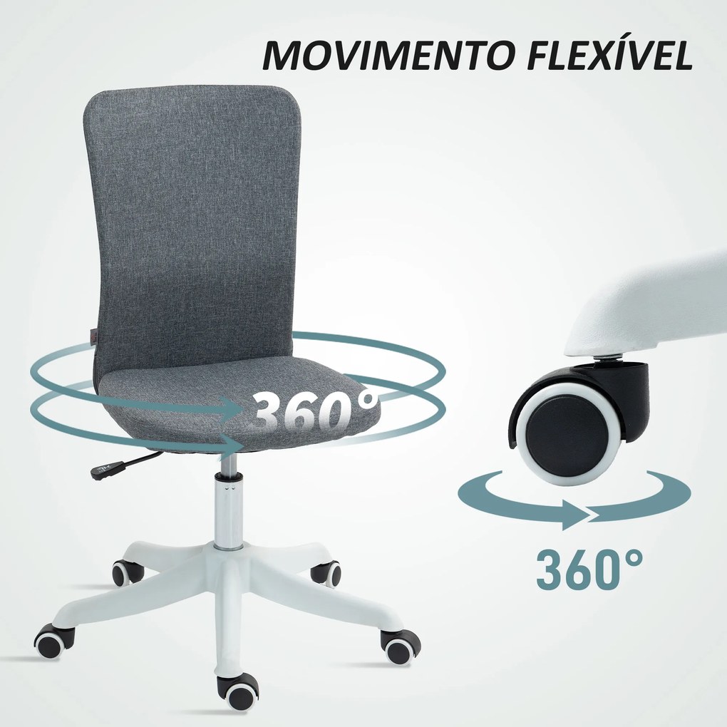 Cadeira de Escritório sem Apoio para os Braços Estofada em Linho Sintético com Altura Ajustável 53x43x85-93 cm Cinza