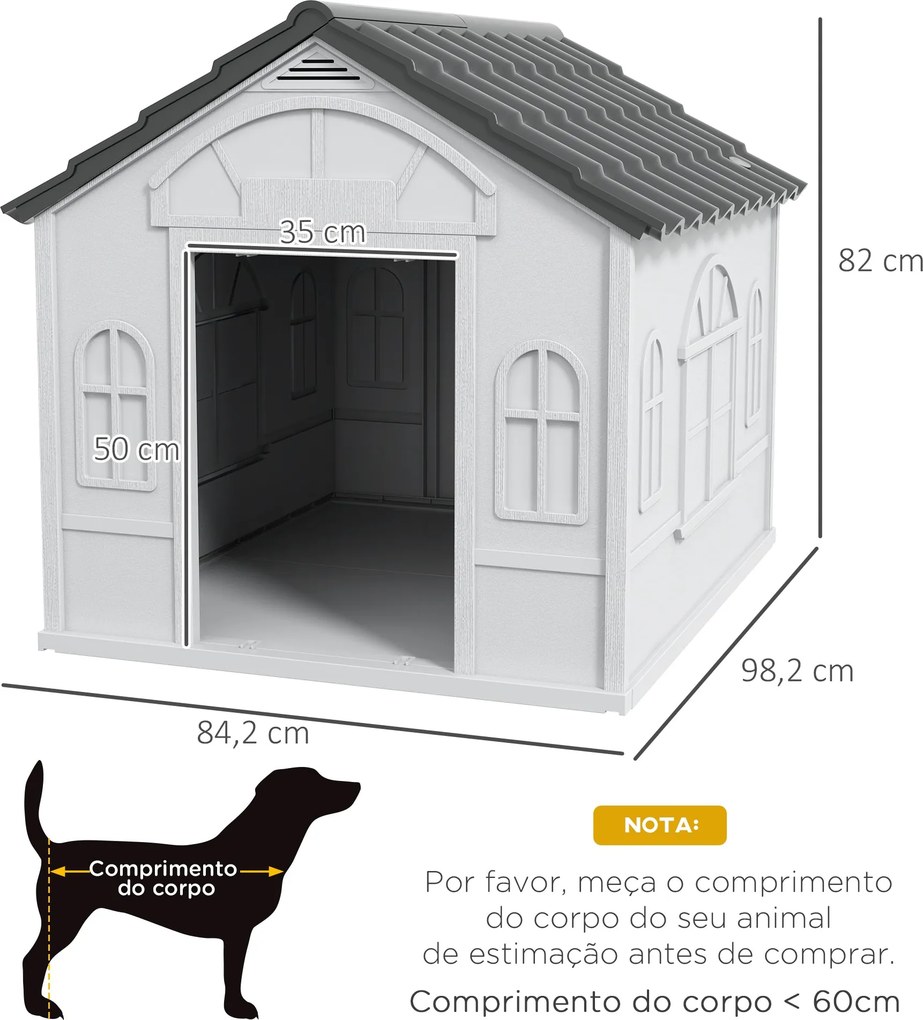 PawHut Casa para Cães 84,2x98,2x82 cm Casa para Cães com Janelas e Tet