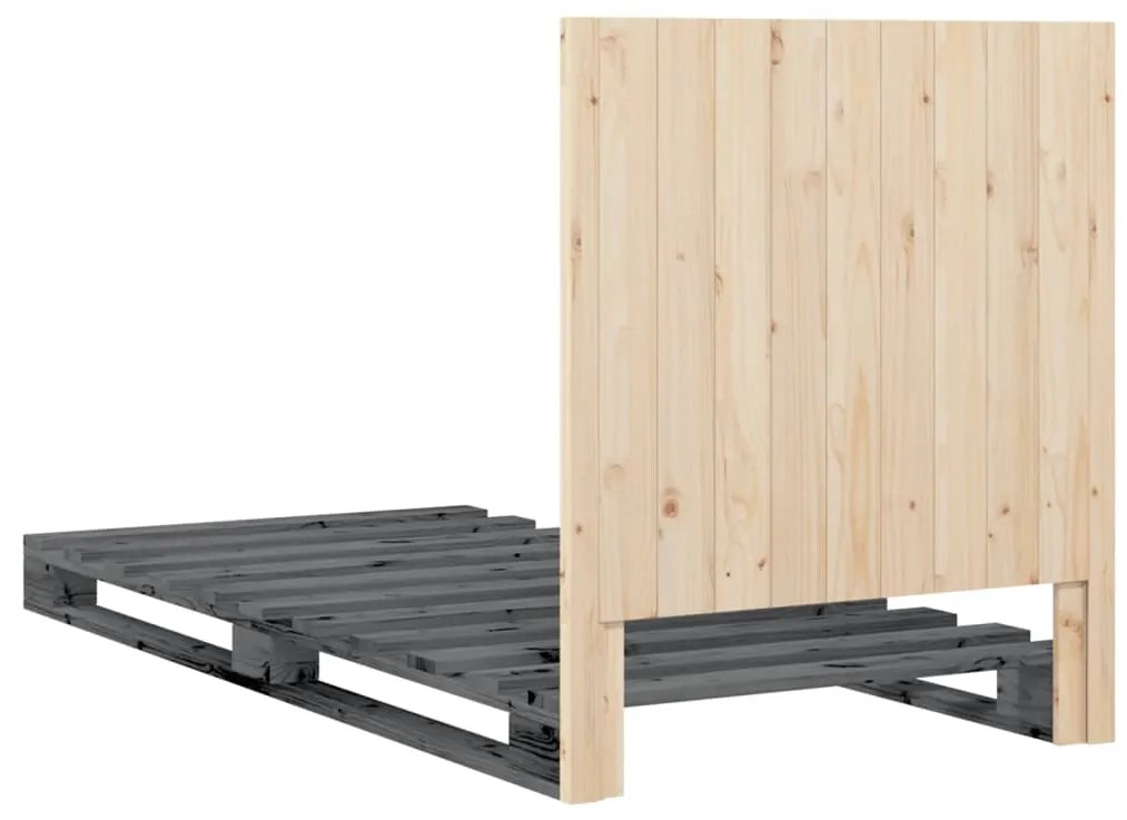 Estrutura de cama com cabeceira 90x200 cm pinho maciço cinzento