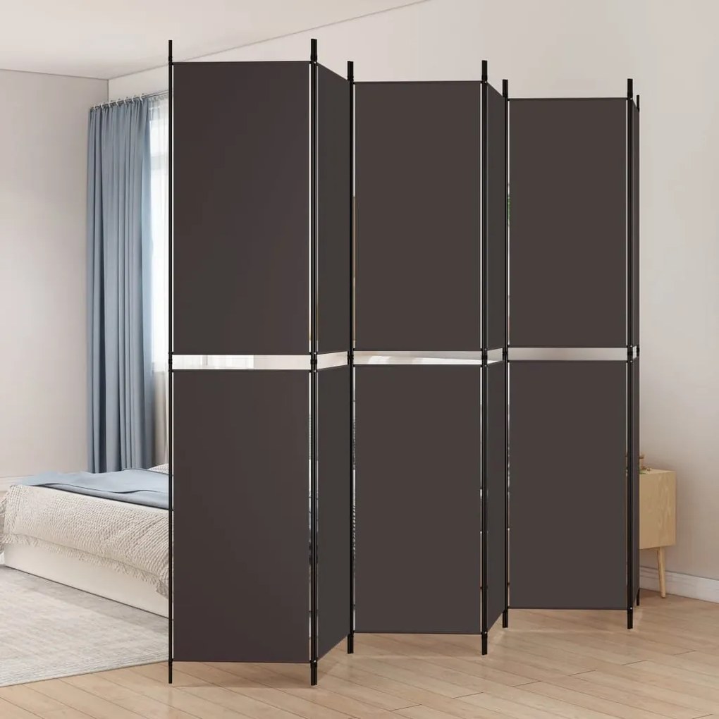 vidaXL Divisória/biombo com 6 painéis 300x220 cm tecido castanho