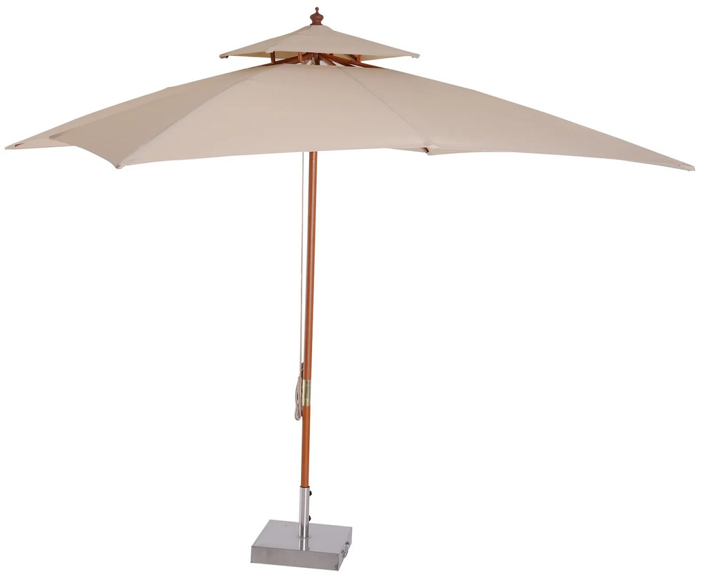 Guarda-sol 3x3m de Bambu Madeira para Jardim Terraço Pátio Praia Tecto Duplo Rectângulo Poste de 48mm Creme